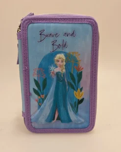 Astuccio Con Tre Cerniere In Robusto Poliestere, Con Licenza Disney Frozen Con 3 Scomparti Interni Dimensione Cm 20X13X6