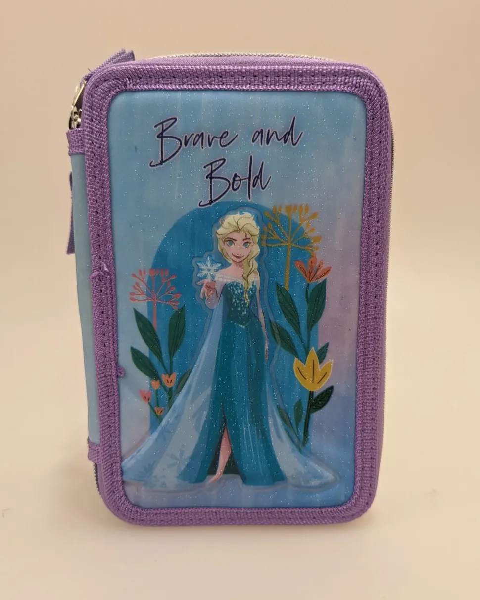 Astuccio Con Tre Cerniere In Robusto Poliestere, Con Licenza Disney Frozen Con 3 Scomparti Interni Dimensione Cm 20X13X6