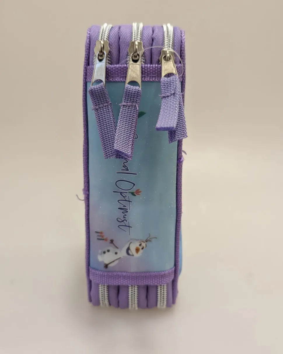 Astuccio Con Tre Cerniere In Robusto Poliestere, Con Licenza Disney Frozen Con 3 Scomparti Interni Dimensione Cm 20X13X6