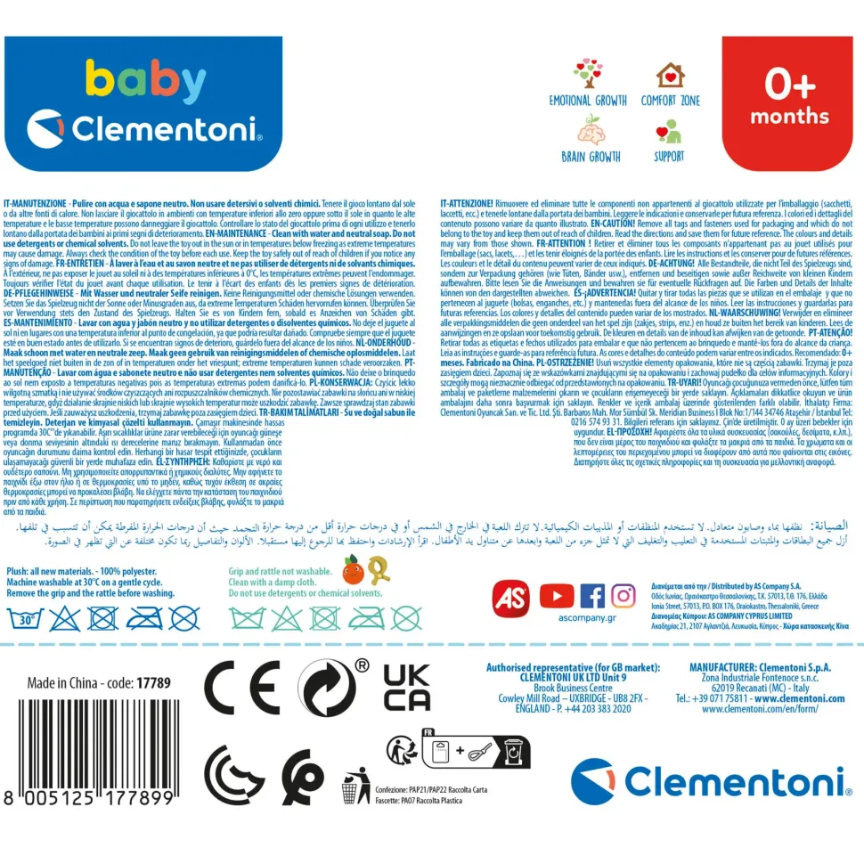 Baby Clementoni Easy-Peasy Soft Racoon Procione Morbido Peluche