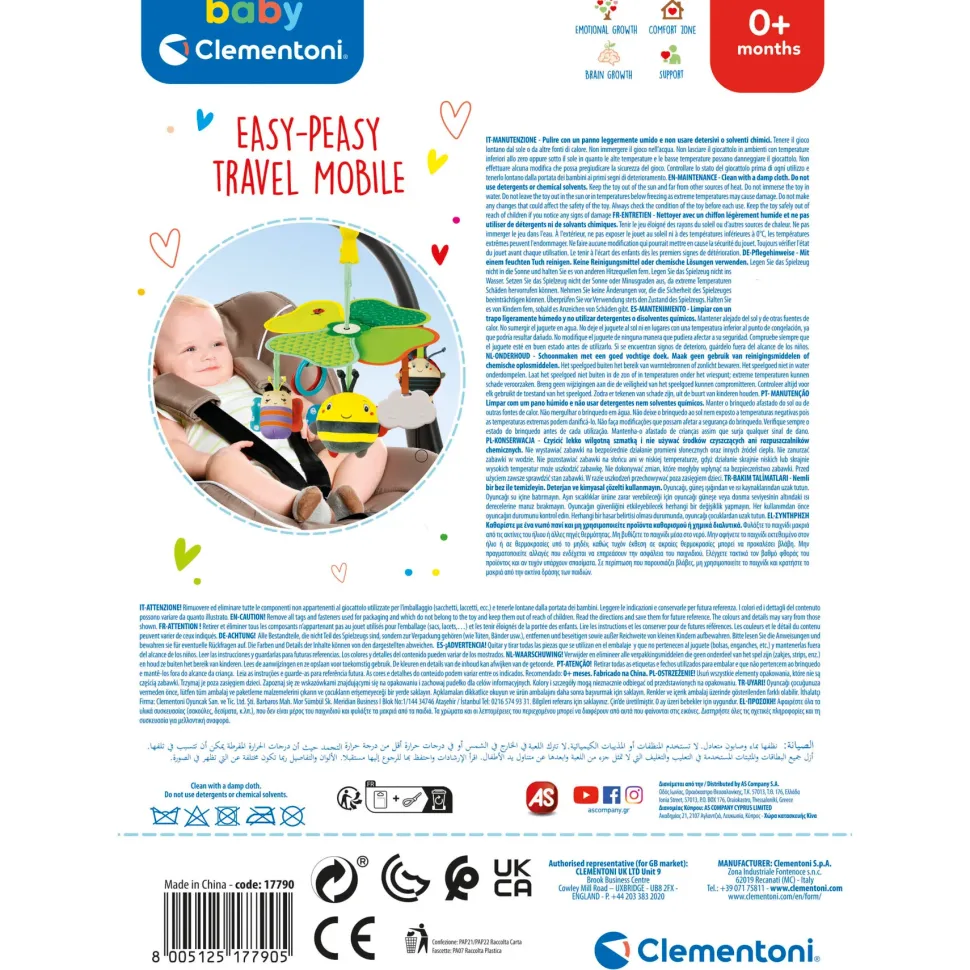 Baby Clementoni Easy-Peasy Travel Mobile Giostrina Culla O Passeggino
