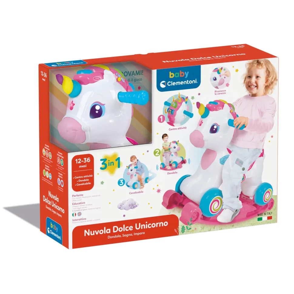 Baby Clementoni Nuvola Dolce Unicorno, Cavalcabile E Primi Passi