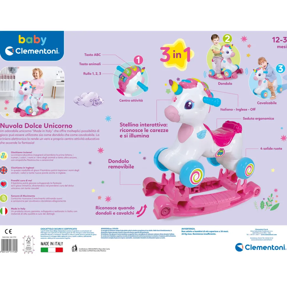 Baby Clementoni Nuvola Dolce Unicorno, Cavalcabile E Primi Passi