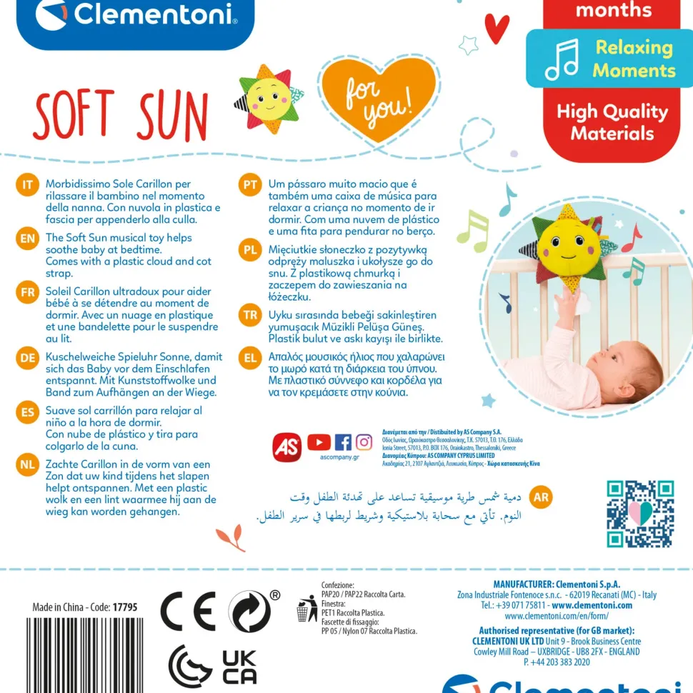Baby Clementoni Soft Sun Gioco Musicale, Carillon Neonato