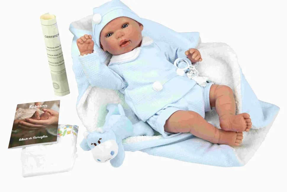 Bambola Bebe Reborn 45 Cm Con Completo Blu