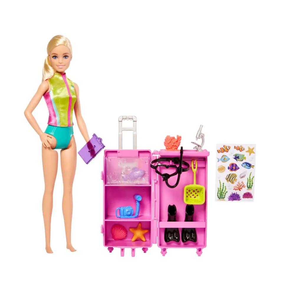 Barbie Barbie Biologa Marina, Bambola Bionda E Playset Con Laboratorio Mobile E Trolley, 10+ Accessori, Giocattolo Per Bambini, 3+ Anni, Hmh26