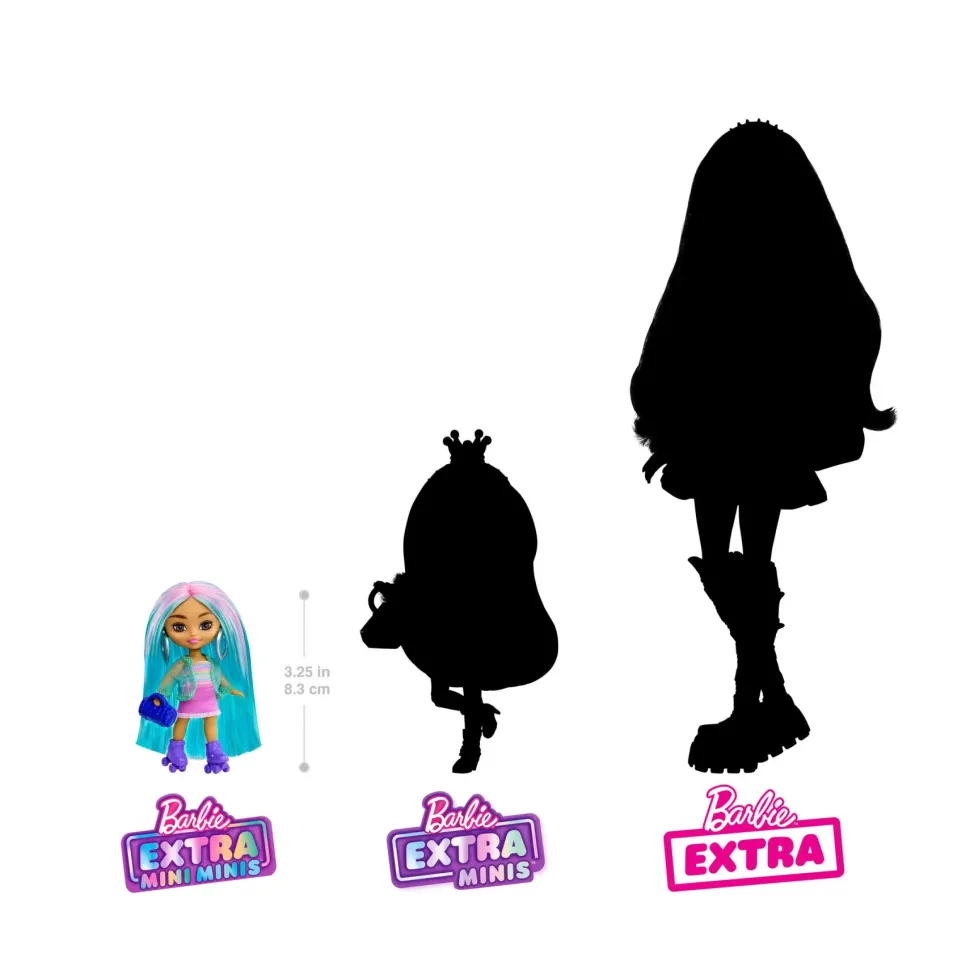 Barbie Barbie Extra Mini Minis, Bambola Con Capelli Blu, Mini Giocattoli, Abito Sportivo E Pattini A Rotelle, Abiti E Accessori , Giocattolo Per Bambini, 3+ Anni, Hln45