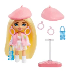 Barbie Barbie Extra Mini Minis, Bambola Bionda Con Basco E Giacca In Stile College, Borsetta A Forma Di Orsacchiotto Gommoso, Abiti E Accessori, Giocattolo Per Bambini, 3+ Anni, Hln48