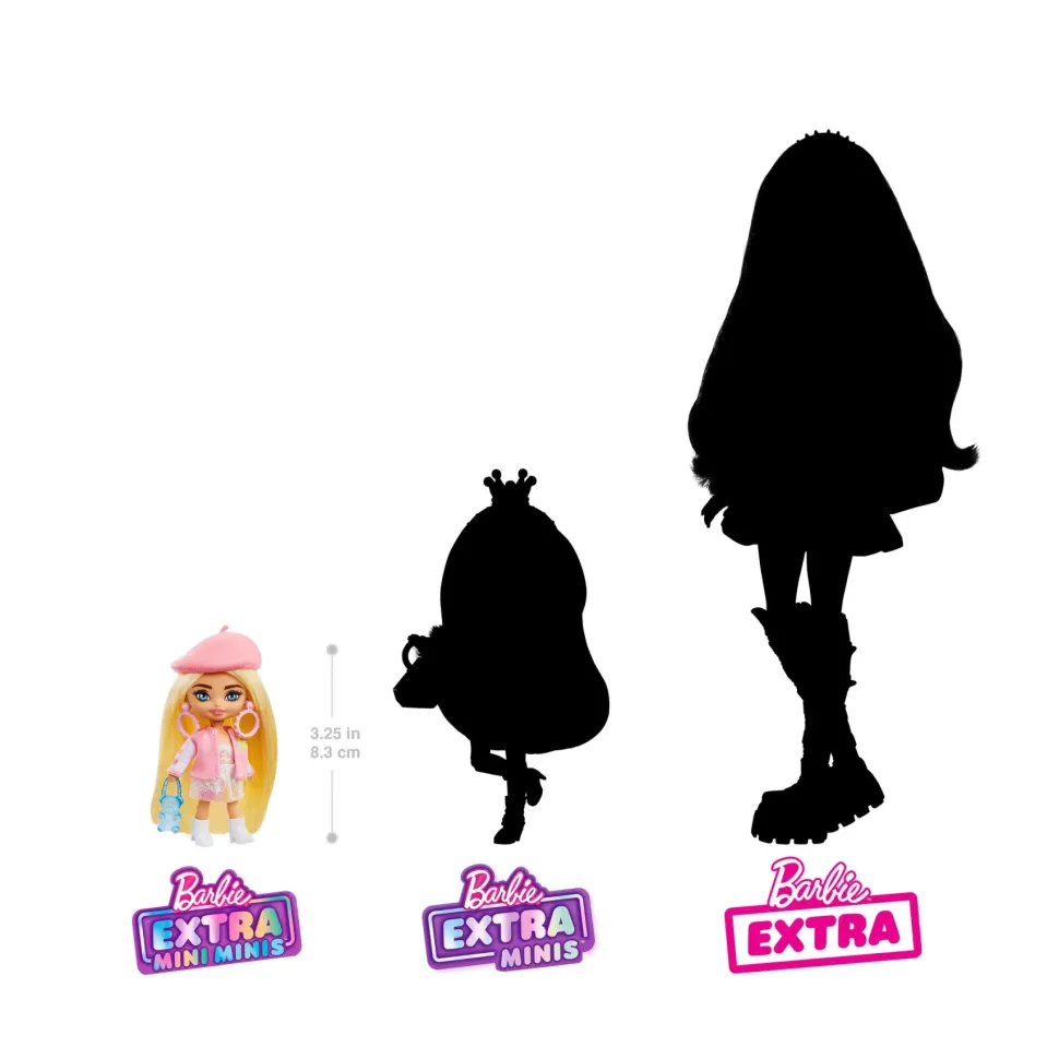 Barbie Barbie Extra Mini Minis, Bambola Bionda Con Basco E Giacca In Stile College, Borsetta A Forma Di Orsacchiotto Gommoso, Abiti E Accessori, Giocattolo Per Bambini, 3+ Anni, Hln48