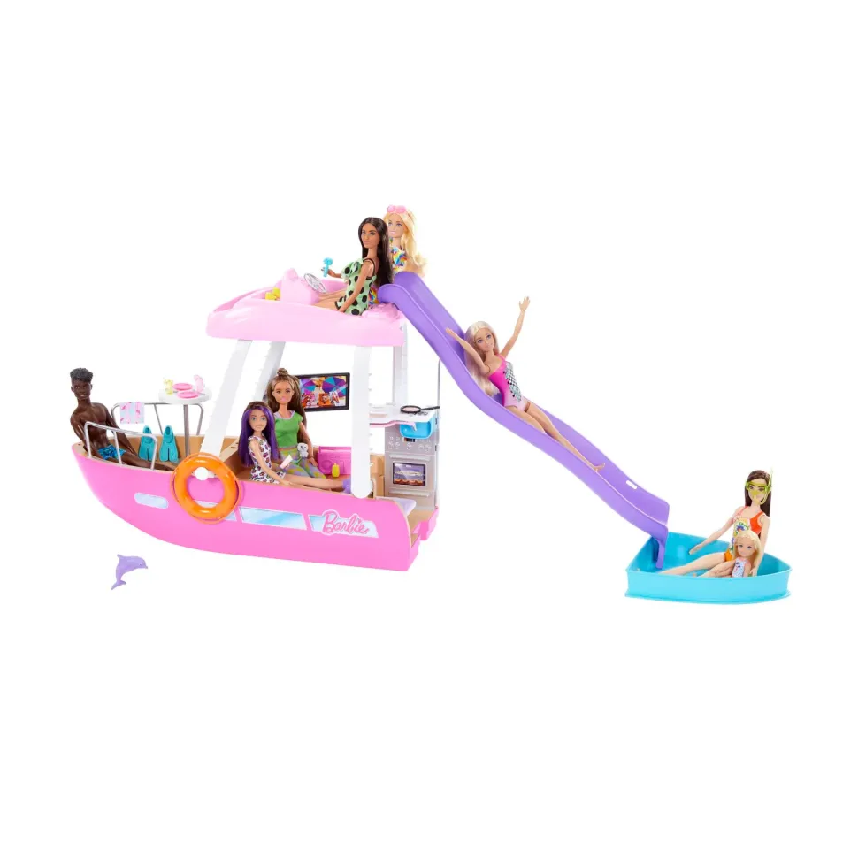 Barbie Barca Dei Sogni, Playset Con Piscina, Scivolo, Un Delfino E 20+ Accessori, 3+ Anni, Hjv37