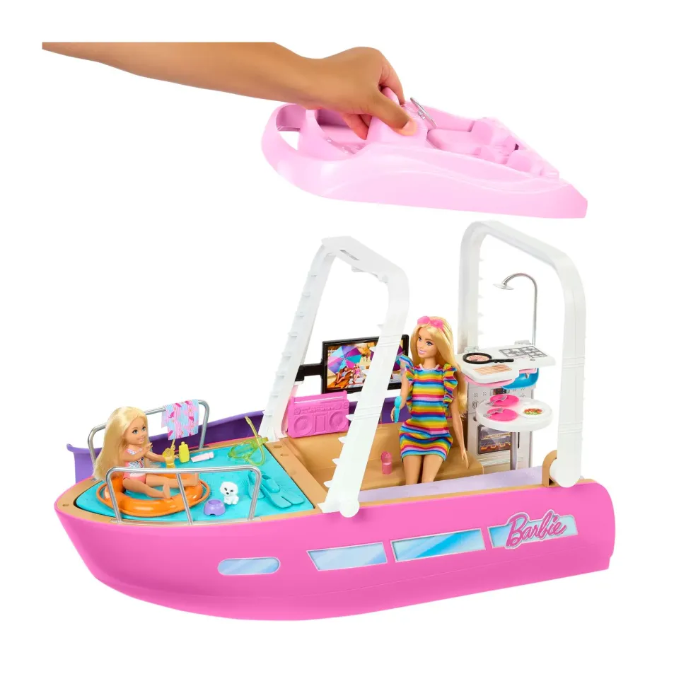 Barbie Barca Dei Sogni, Playset Con Piscina, Scivolo, Un Delfino E 20+ Accessori, 3+ Anni, Hjv37