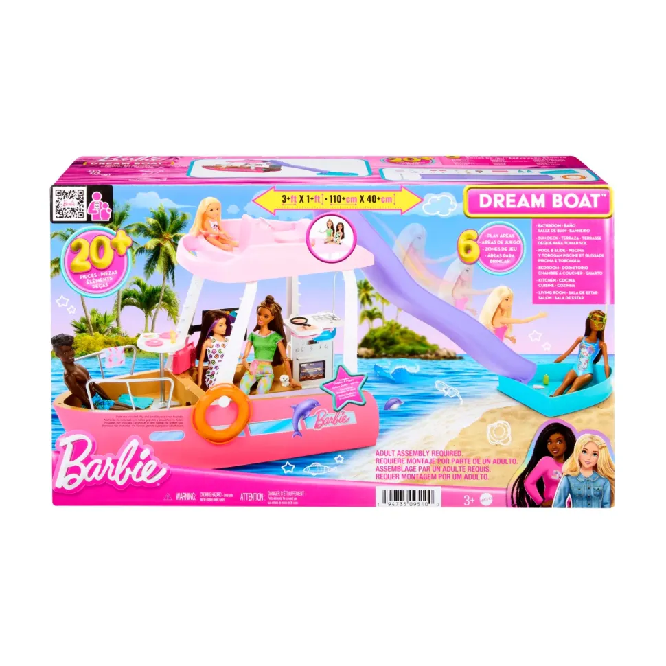 Barbie Barca Dei Sogni, Playset Con Piscina, Scivolo, Un Delfino E 20+ Accessori, 3+ Anni, Hjv37