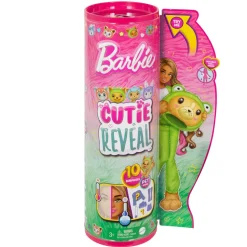 Barbie Cutie Reveal Bambola Con Costume Di Peluche Da Cagnolino-Rana E 10 Accessori A Sorpresa Cambia Colore, Serie Amici Cuccioli