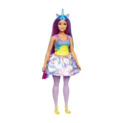 Barbie Dreamtopia Unicorno Bambola Curvy, Capelli Blu E Viola Con Gonna, Coda E Cerchietto Da Unicorno Rimovibili, Giocattolo Per Bambini, 3+ Anni, Hgr20
