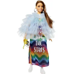 Barbie Extra Bambola Mora Con Capelli Lunghi E Giacca Blu, Cucciolo Di Coccodrillo, 3+ Anni