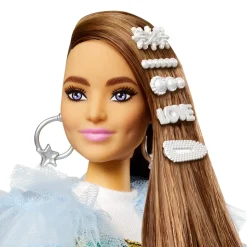 Barbie Extra Bambola Mora Con Capelli Lunghi E Giacca Blu, Cucciolo Di Coccodrillo, 3+ Anni