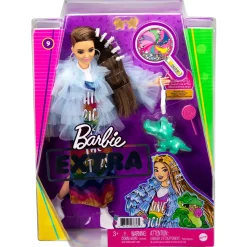 Barbie Extra Bambola Mora Con Capelli Lunghi E Giacca Blu, Cucciolo Di Coccodrillo, 3+ Anni