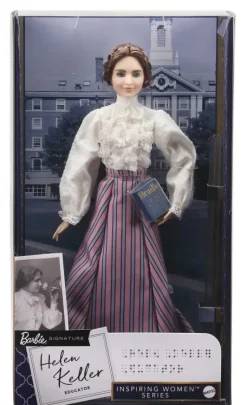 Barbie Helen Keller, Bambola Da Collezione Con Blusa E Gonna, Certificato Di Autenticita, 6+ Anni