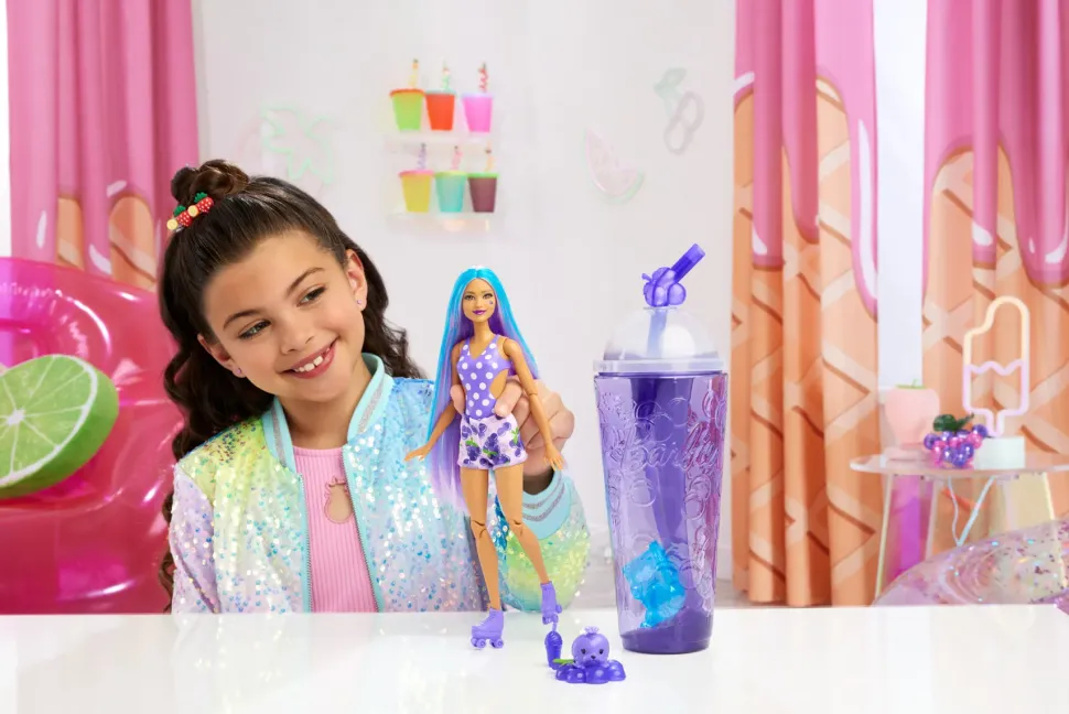 Barbie Pop! Reveal Serie Frutta Bambola, Tema Spuma D'Uva Con 8 Sorprese Tra Cui Cucciolo E Accessori Slime