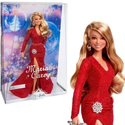 Barbie Signature Mariah Carey, Bambola Da Collezione Per Celebrare Il Natale, Con Scintillante Abito Rosso E Accessori Argentati
