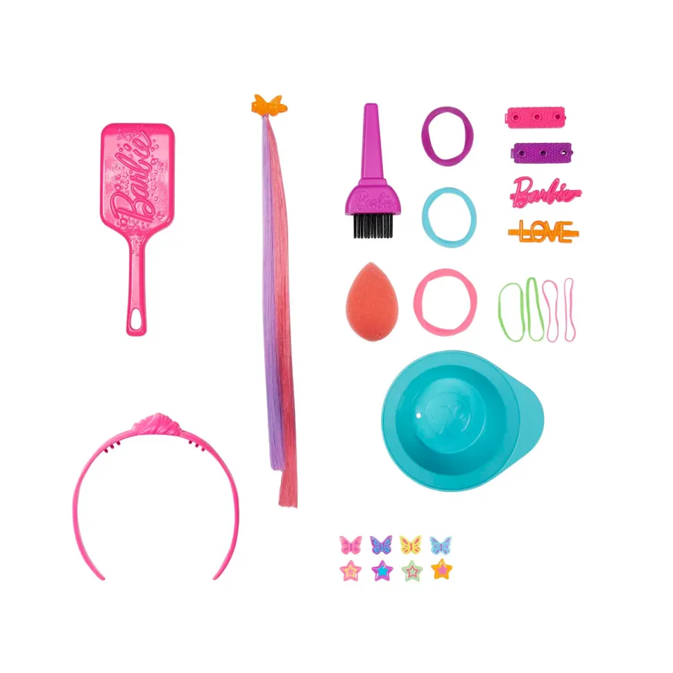 Barbie Super Chioma Hairstyle Capelli Arcobaleno, Testa Pettinabile Con Capelli Biondi E Ciocche Arcobaleno Fluo Da Acconciare, Con Accessori Color Reveal, 3+ Anni, Hmd78