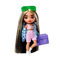 Barbie-Extra Minis Mini Bambola Articolata Con Giacca A Quadri E Morbidi Capelli Bicolore, Giocattolo Per Bambini 3+ Anni, Hgp64