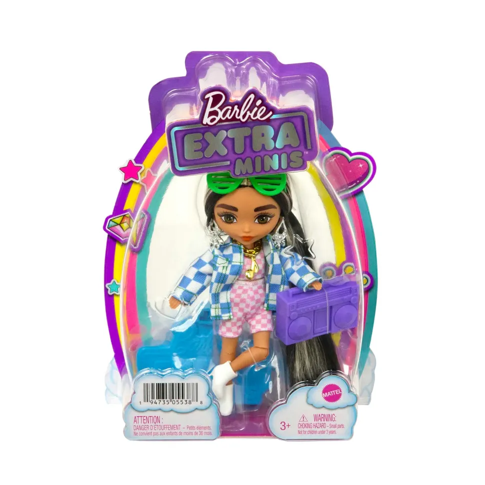 Barbie-Extra Minis Mini Bambola Articolata Con Giacca A Quadri E Morbidi Capelli Bicolore, Giocattolo Per Bambini 3+ Anni, Hgp64
