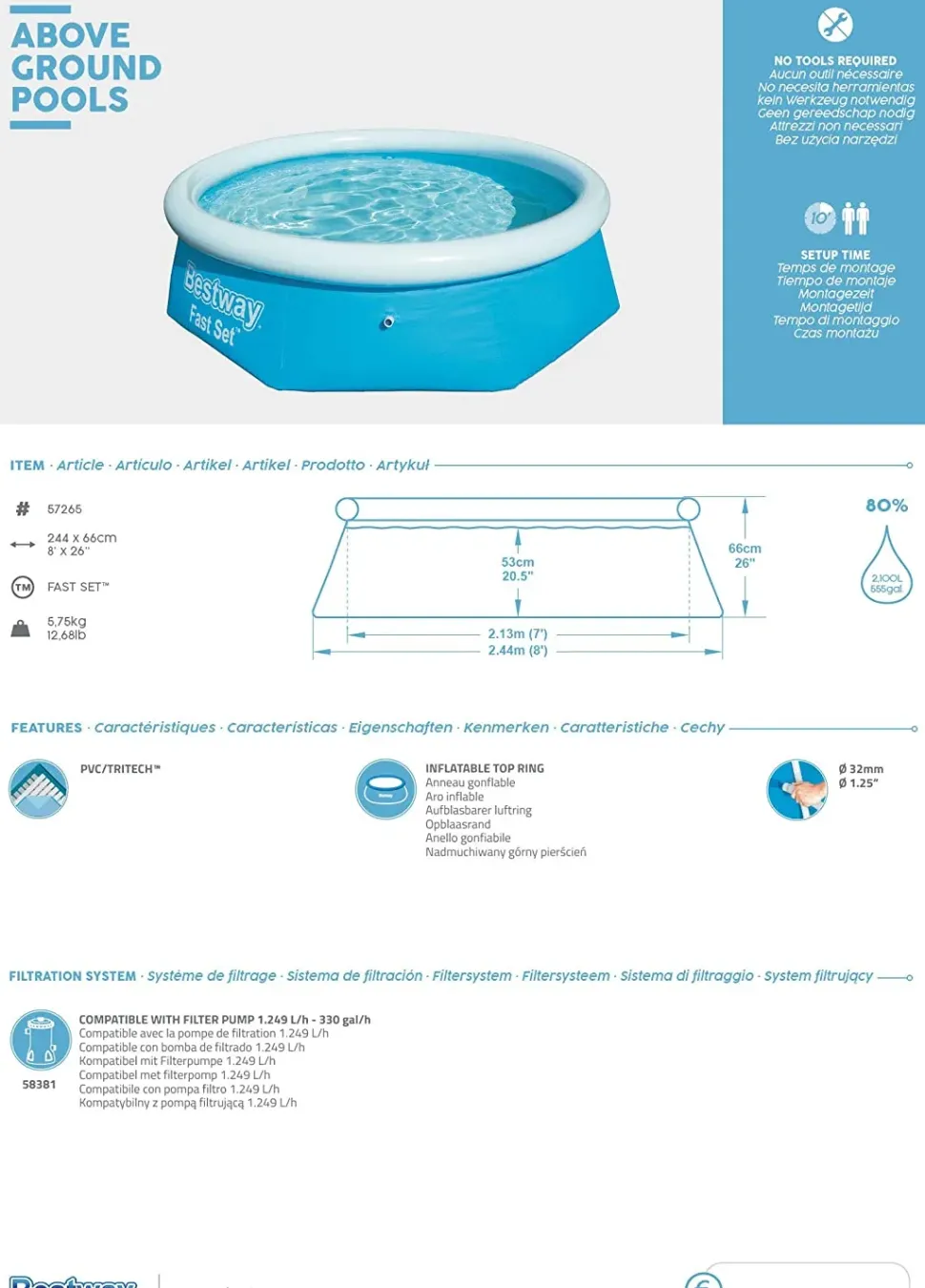Bestway Piscina Fast Set 244X66 Cm