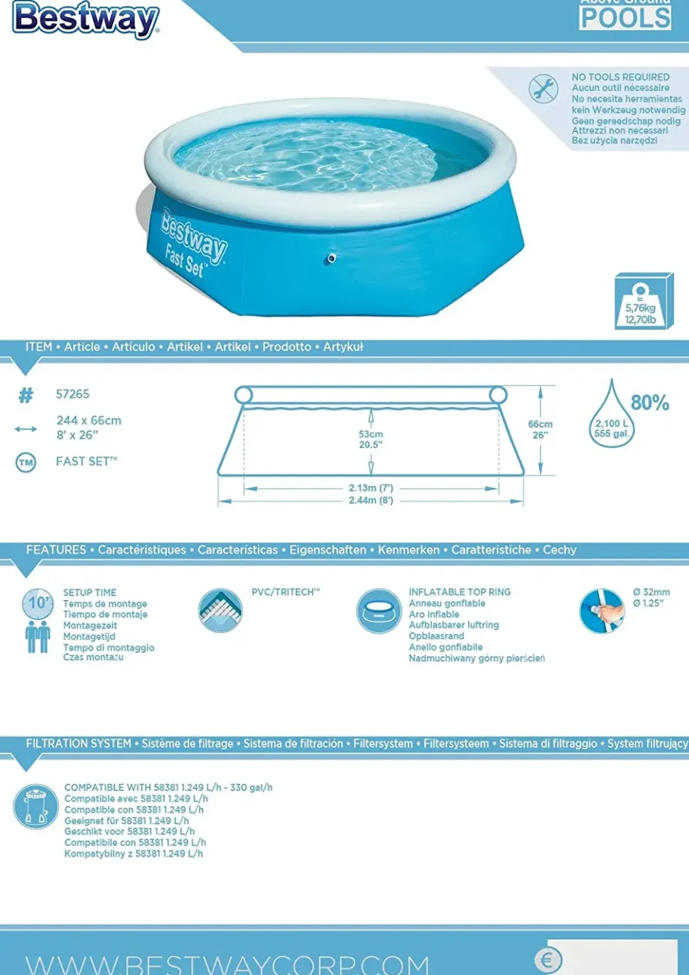 Bestway Piscina Fast Set 244X66 Cm