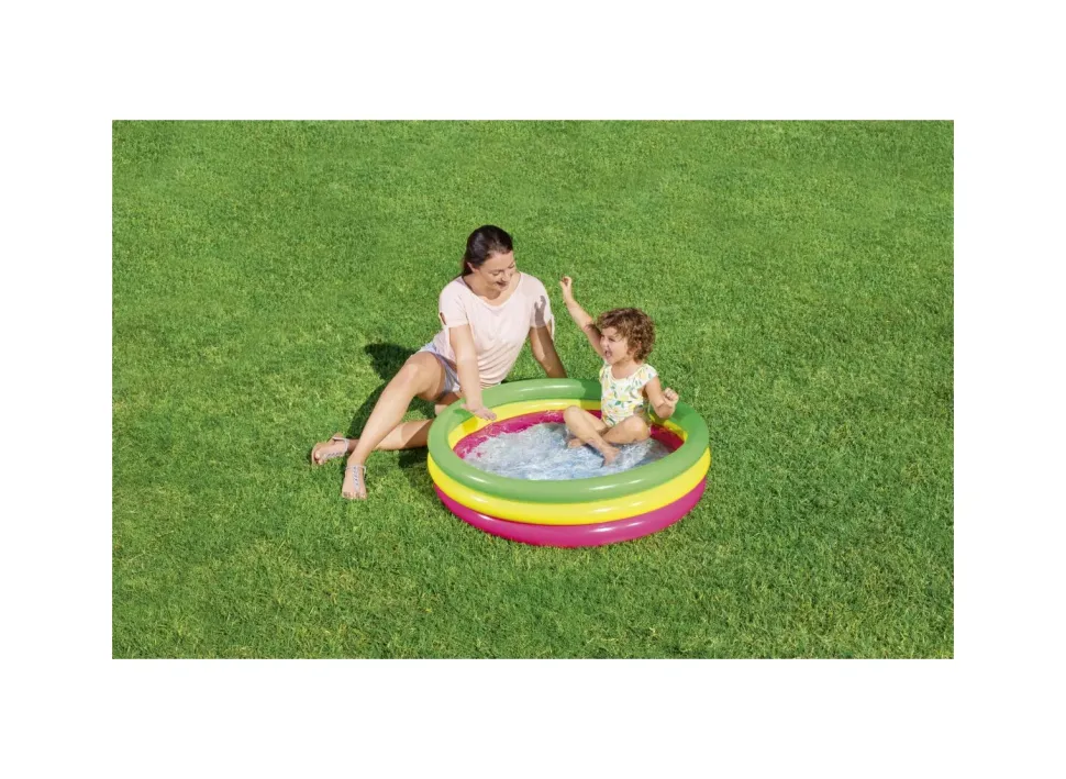Bestway Piscina Summer 3 Anelli Color Con Fondo Gonfiabile 102X25 Cm