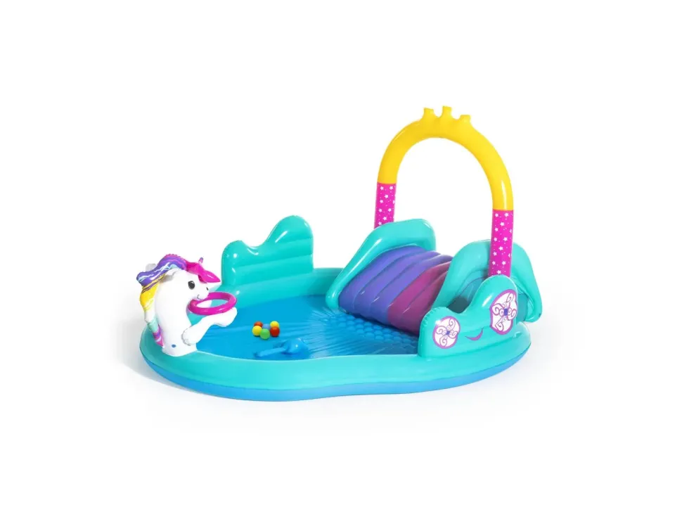 Bestway Play Center Magico Unicorno 274X198X137 Cm, Con Scivolo, Gioco Anelli E Bacchetta Magica