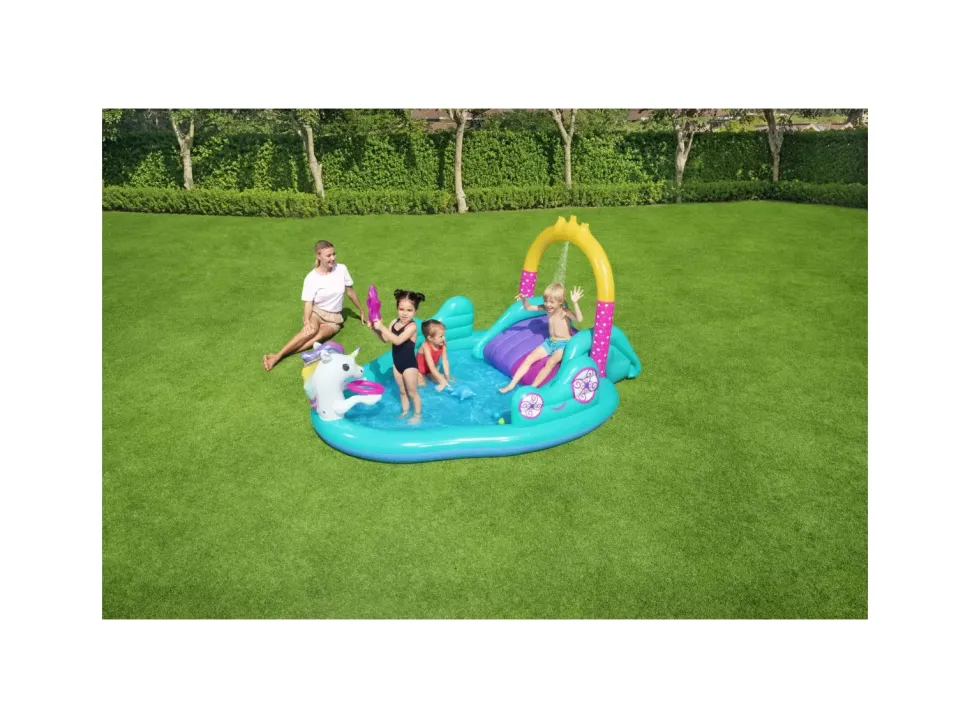 Bestway Play Center Magico Unicorno 274X198X137 Cm, Con Scivolo, Gioco Anelli E Bacchetta Magica