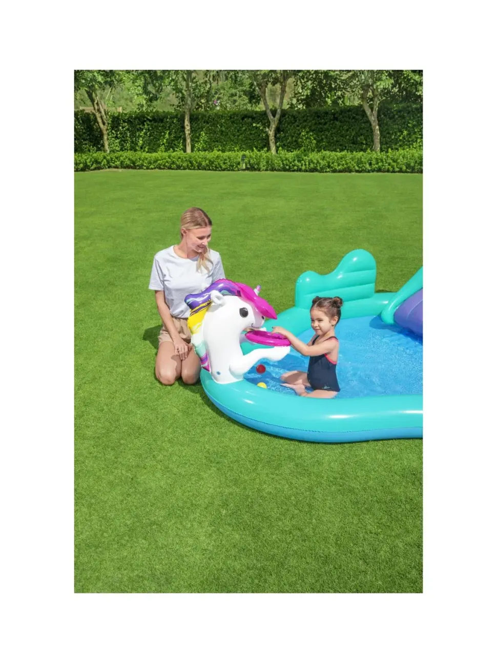 Bestway Play Center Magico Unicorno 274X198X137 Cm, Con Scivolo, Gioco Anelli E Bacchetta Magica