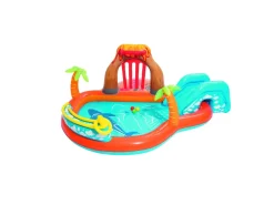 Bestway Play Center Vulcano 265X265X104 Cm Con Fondo Gonfiabile, Scivolo, Spruzzo, Gioco Con Anello E Palline