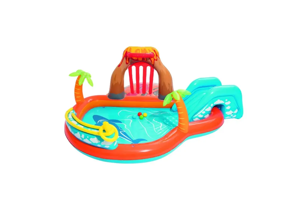 Bestway Play Center Vulcano 265X265X104 Cm Con Fondo Gonfiabile, Scivolo, Spruzzo, Gioco Con Anello E Palline