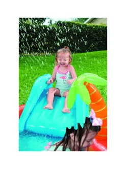 Bestway Play Center Vulcano 265X265X104 Cm Con Fondo Gonfiabile, Scivolo, Spruzzo, Gioco Con Anello E Palline