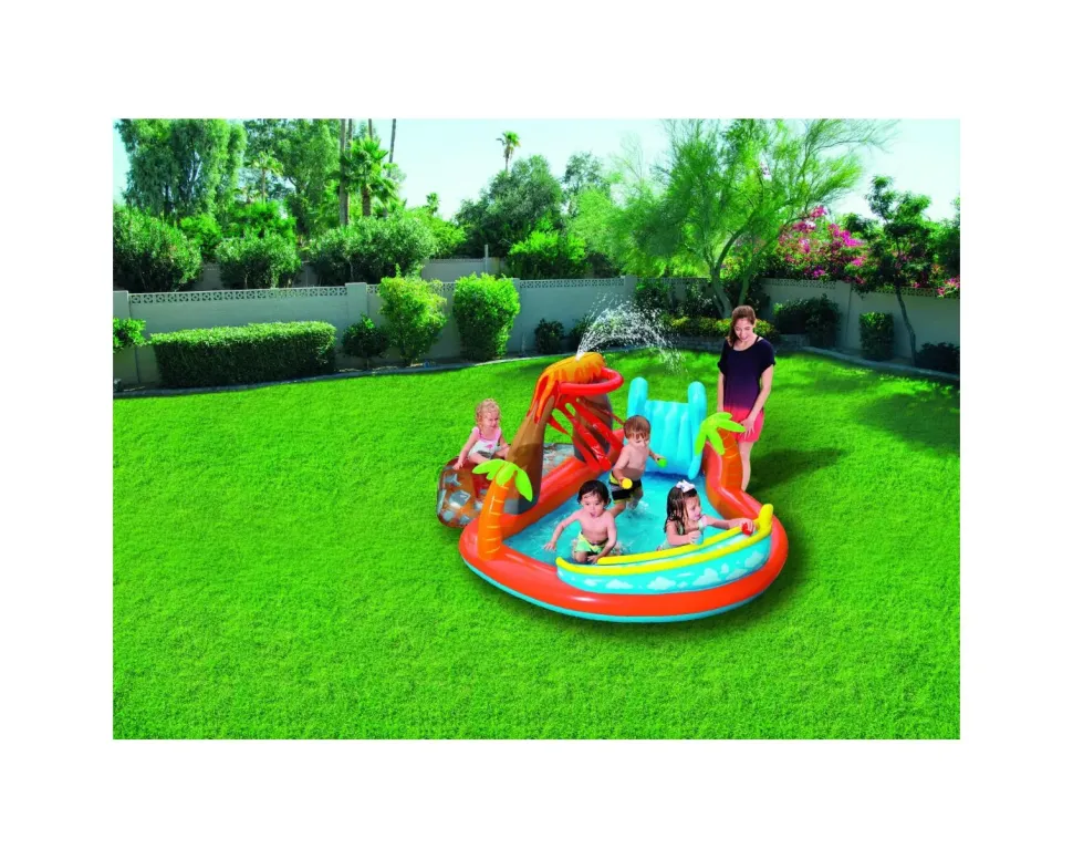 Bestway Play Center Vulcano 265X265X104 Cm Con Fondo Gonfiabile, Scivolo, Spruzzo, Gioco Con Anello E Palline