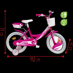 Bicicletta 16 Fucsia 2 Freni Caliper Bauletto, Cestello E Disco Colorato Nella Ruota Anteriore Inclusi Adatta Per Bambini Dai 8-12 Anni