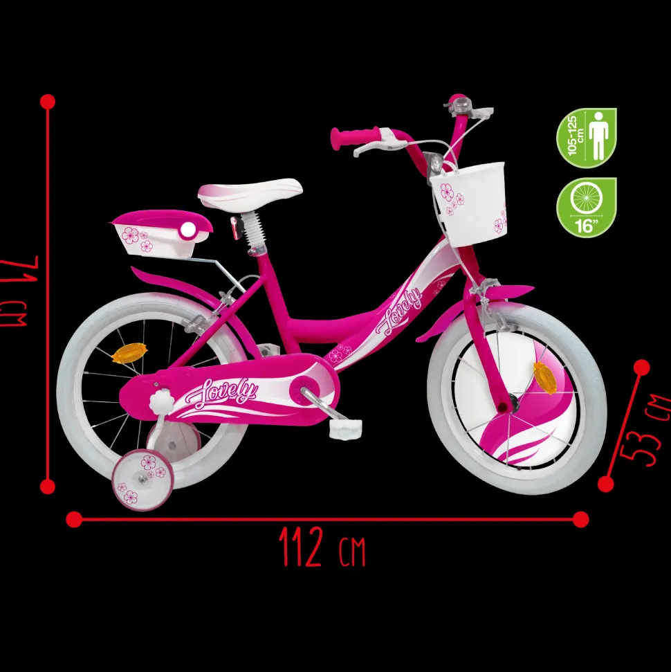 Bicicletta 16 Fucsia 2 Freni Caliper Bauletto, Cestello E Disco Colorato Nella Ruota Anteriore Inclusi Adatta Per Bambini Dai 8-12 Anni