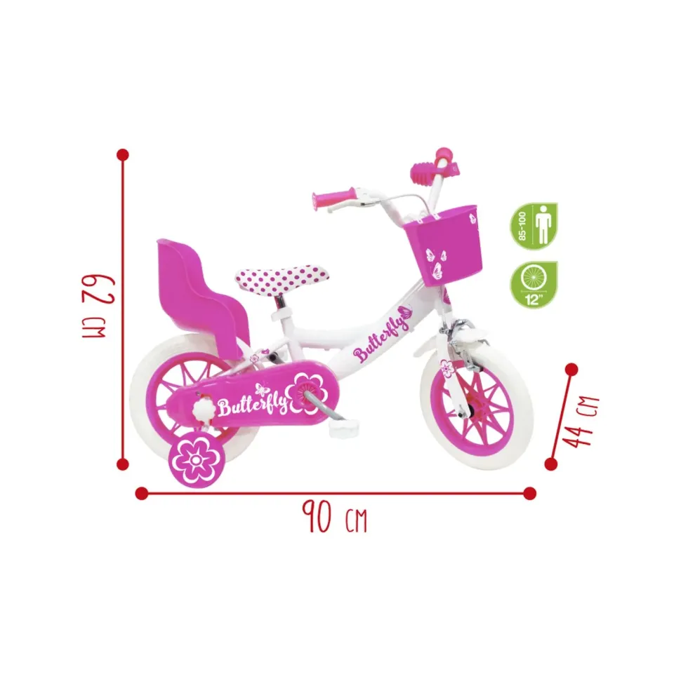 Bicicletta 12 Rosa. Freno Caliper Frontale Porta Bambola E Cestello Inclusi Adatta Per Bambini Dai 3-5 Anni