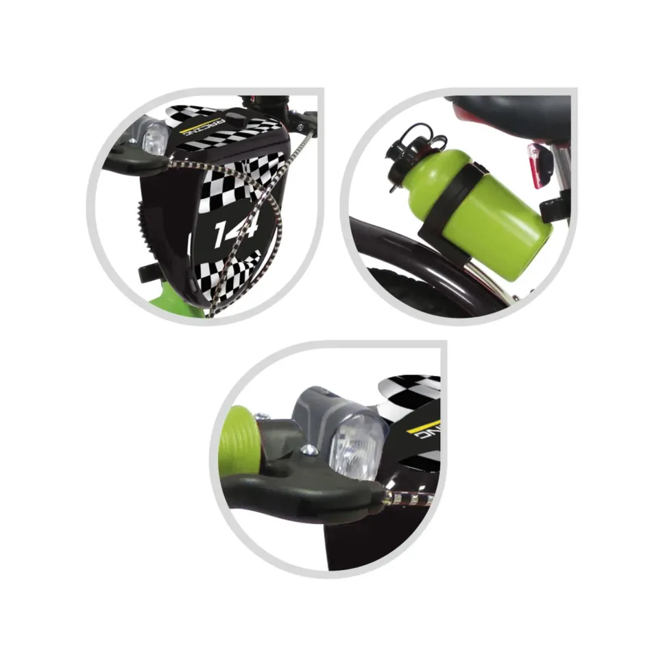 Bicicletta 14 Verde Bauletto, Cestello E Disco Colorato Nella Ruota Anteriore Inclusi Adatta Per Bambini Dai 5-7 Anni