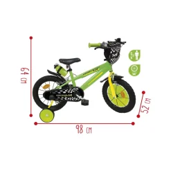 Bicicletta 14 Verde Bauletto, Cestello E Disco Colorato Nella Ruota Anteriore Inclusi Adatta Per Bambini Dai 5-7 Anni