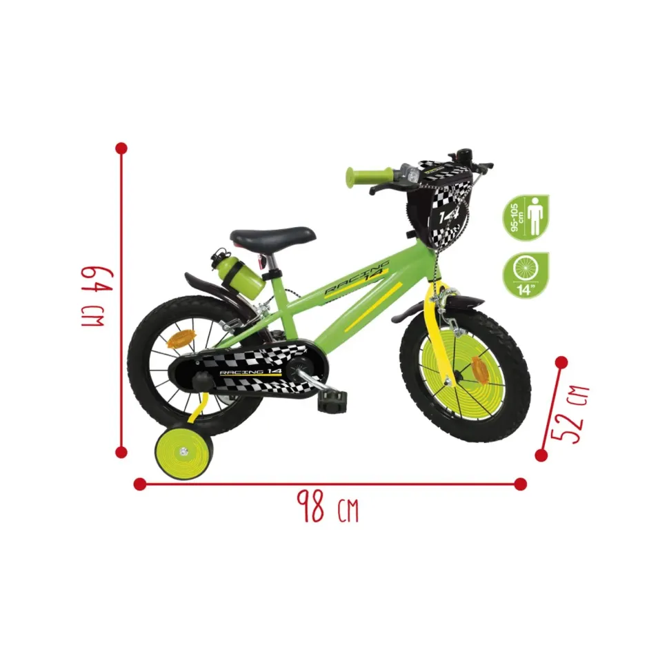 Bicicletta 14 Verde Bauletto, Cestello E Disco Colorato Nella Ruota Anteriore Inclusi Adatta Per Bambini Dai 5-7 Anni