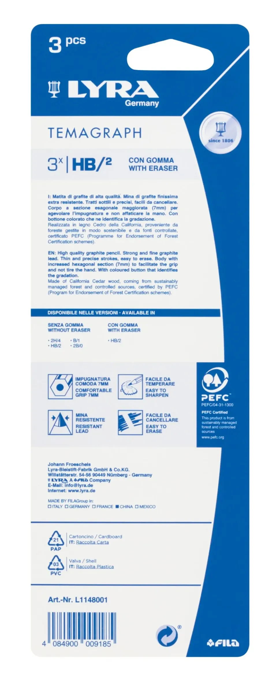 Blister 3 Lyra Temagraph Con Gomma Hb