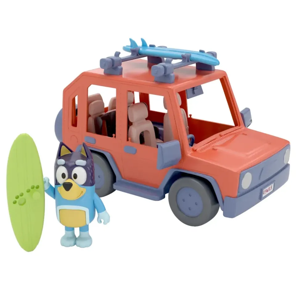 Bluey Auto 4 4, Veicolo Fuoristrada Della Famiglia, Incluso Papa Bandit Alto Circa 8 Cm E 2 Tavole Da Surf, Come Visto In Tv