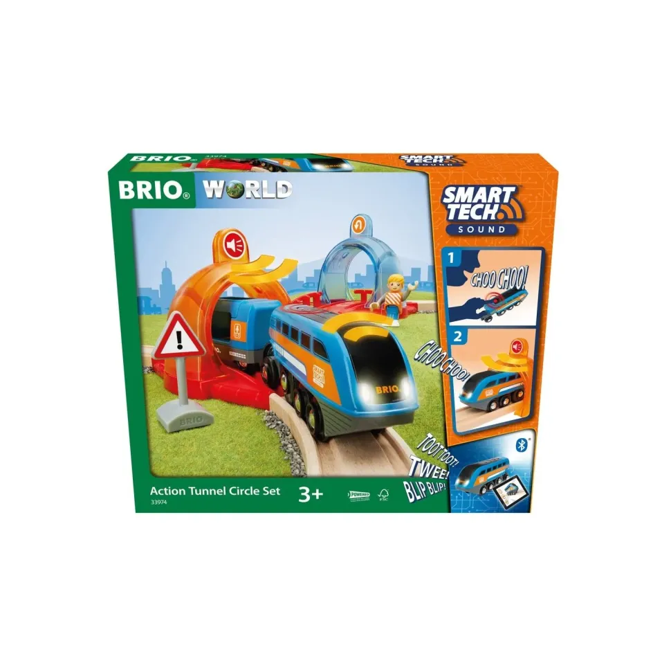 Brio Set Ferrovia Circolare Con Binari Con Tunnel Azione Smart Tech Sound, Set Da 14 Pezzi, Eta Consigliata +3