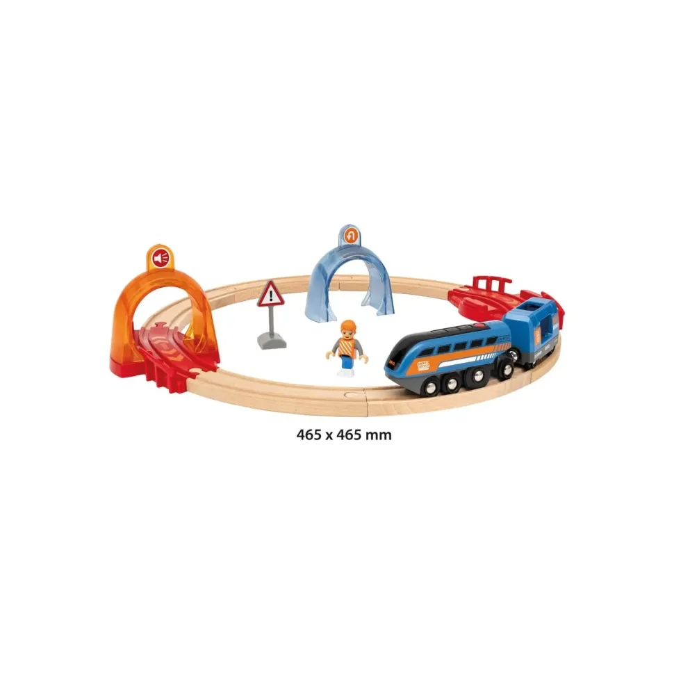Brio Set Ferrovia Circolare Con Binari Con Tunnel Azione Smart Tech Sound, Set Da 14 Pezzi, Eta Consigliata +3