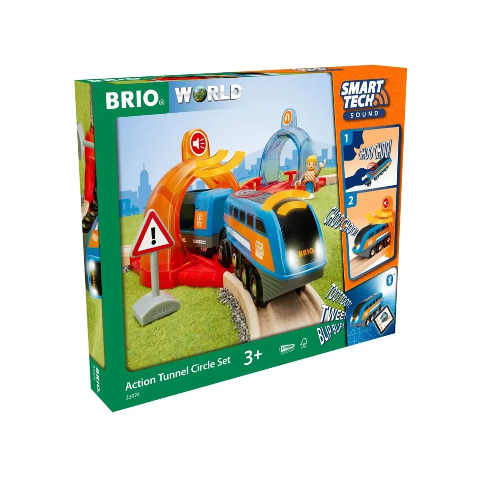 Brio Set Ferrovia Circolare Con Binari Con Tunnel Azione Smart Tech Sound, Set Da 14 Pezzi, Eta Consigliata +3