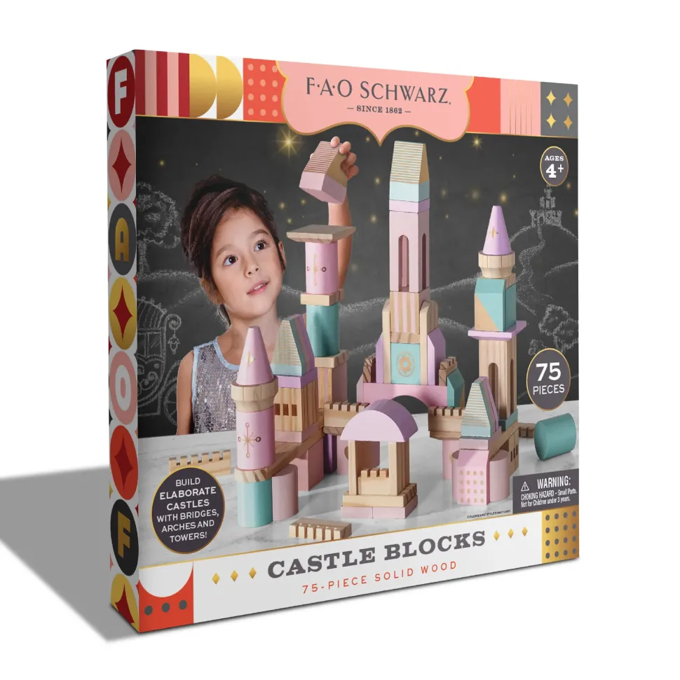 Castello Di Mattoncini In Legno Colorati Da 75 Pezzi