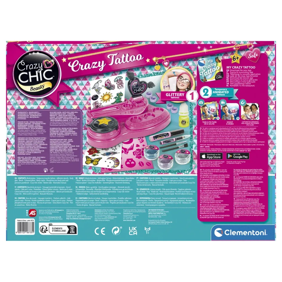 Clementoni Crazy Chic Crazy Tattoo, Kit Tatuaggi